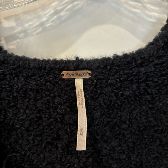 NWOT Free People Black Fuzzy V-Neck Sweater - Picture 3 of 4